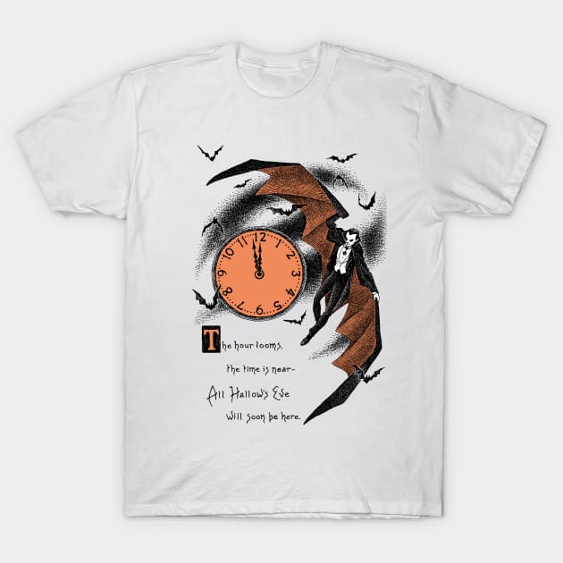 Dracula Awaiting Halloween O'clock T-Shirt by Haunted Nonsense